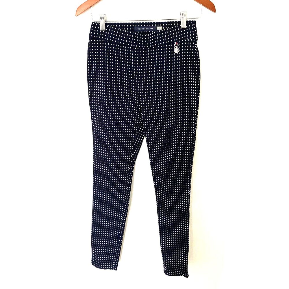Tommy Hilfiger Blue White Polka Dot Stretch Skinny Pants Rayon Blend Slim Fit 4